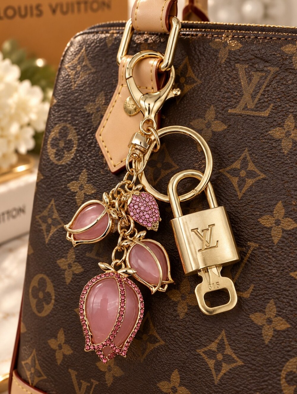 Authentic Louis Vuitton Gold Padlock 🔒 Key Set w/ Unbranded Tulip Bag Charm